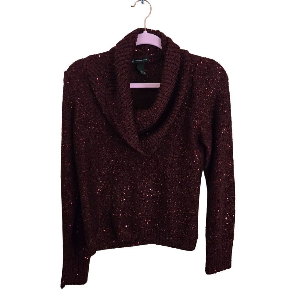 Inc international Concept Jubilant Burgundy Holiday Sequined Cowl Neck Size L
